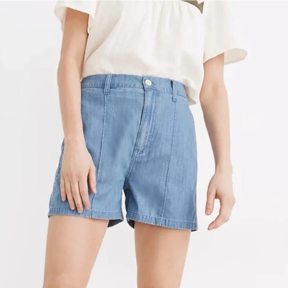 Madewell Pintuck Denim Extra High-Rise Shorts Womens Size 24 Blue Casual Style